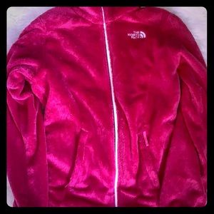 Girls Pink Fuzzy North Face Jacket